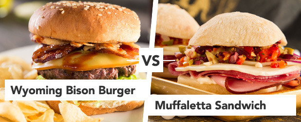 Round 2 Wyoming Bison Burger vs Muffaletta Sandwich