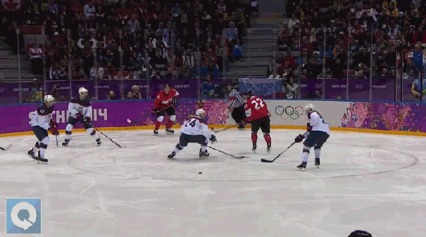 Canada's Jamie Benn puts his team ahead 1-0 in semifinals. 