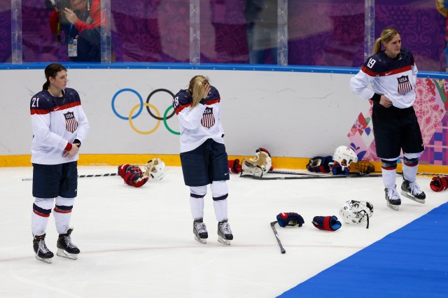 Team USA react to their 3-2 overtime loss to Canada. (Winslow Townson, USA TODAY Sports)