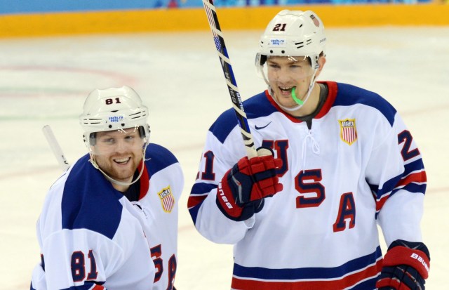 Phil Kessel, left, and James van Reimsdyk, are teammates with the Toronto Maple Leafs. Their chemistry has given then U.S. a dangerous top line. ( Jayne Kamin-Oncea, USA TODAY Sports)