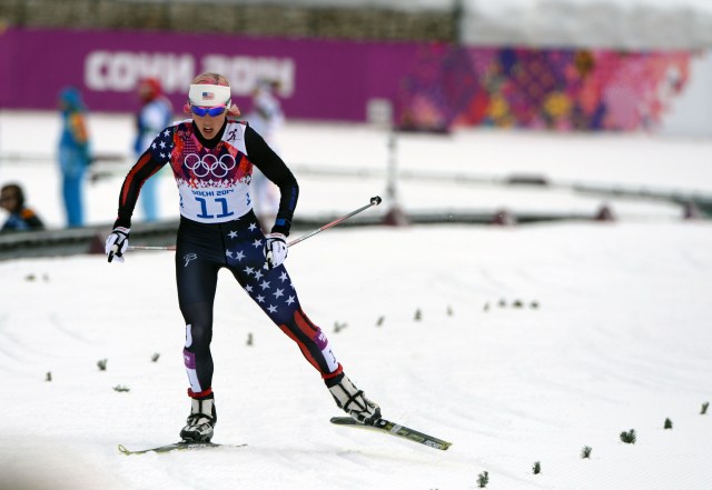 Kikkan Randall (USA) on her qualifying run in the women's cross-country sprint at Laura Cross-Country Ski and Biathlon Center. (Kyle Terada, USA TODAY Sports)