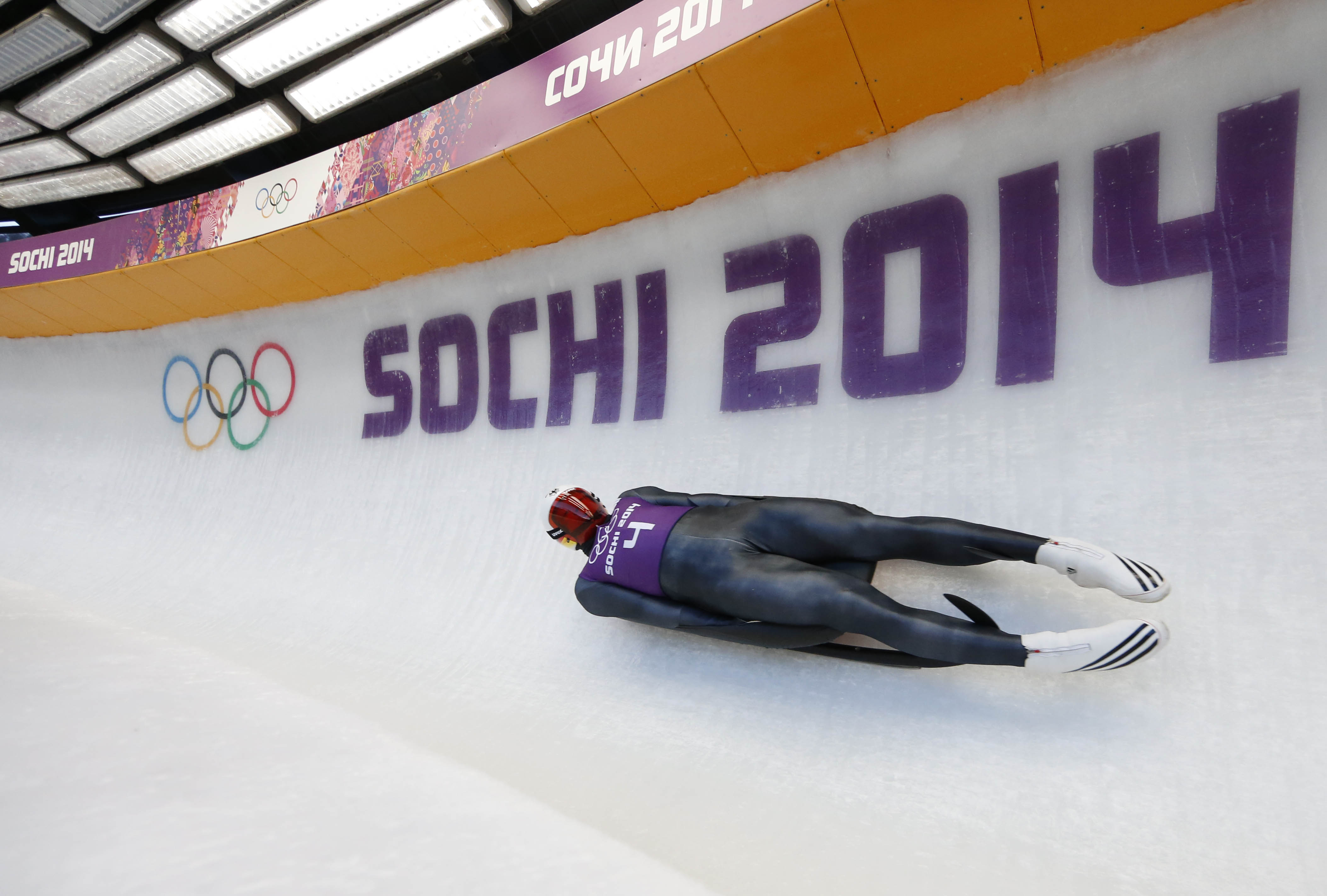 Felix Loch on a training run prior to the starts of the Sochi 2014 Olympic Winter Games at Sanki Sliding Center. (Kevin Jairaj, USA TODAY Sports)