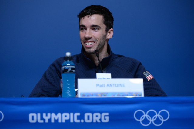 Matt Antoine addresses the media during the USA Skeleton Team press conference prior to the 2014 Sochi Winter Olympic Games at Main Media Center-Tolstoy Hall. (Kyle Terada-USA TODAY Sports)