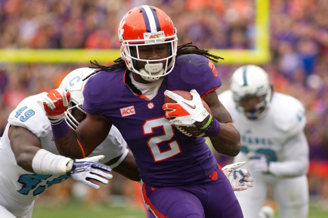 Clemson Tigers wide receiver Sammy Watkins carries the ball  against the Citadel Bulldogs at Clemson Memorial Stadium. (Joshua S. Kelly - USA TODAY Sports)