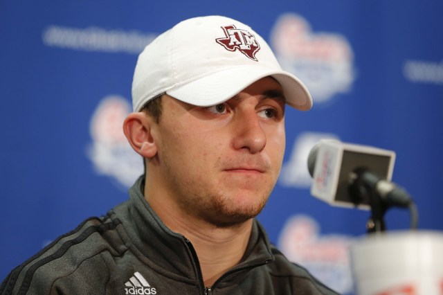Texas A&M Aggies quarterback Johnny Manziel speaks at a news conference for the Chick-fil-A Bowl from the Sheraton Hotel. Texas A&M will face off against Duke in the 2013 Chick-fil-A Bowl on New Years Eve. (Paul Abell - USA TODAY Sports)