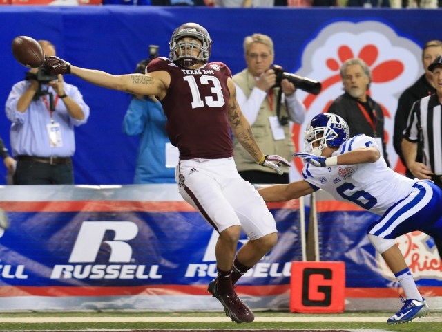 Texas A&M's Mike Evans dwarfed the receiver field in terms of arm length. Daniel Shirey-USA TODAY Sports.