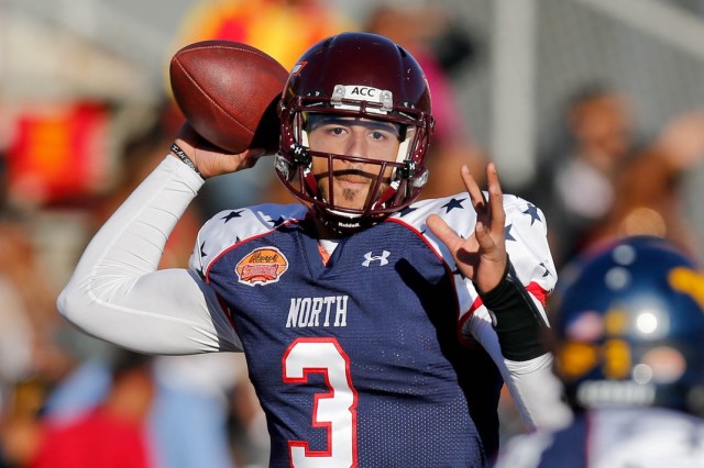 North squad quarterback Logan Thomas of Virginia Tech throws against the South squad during the Reese's Senior Bowl at Ladd-Peebles Stadium. (Derick E. Hingle - USA TODAY Sports)