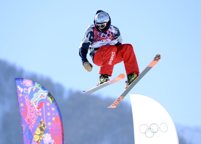 Nicholas Goepper practices for slopestyle skiing prior to the Sochi 2014 Olympic Games at Rosa Khutor Extreme Park. (Jack Gruber - USA TODAY Sports)