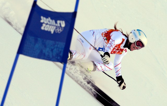  Julia Mancuso during the ladies' alpine skiing downhill training session prior to the 2014 Sochi Olympic Winter Games at Rosa Khutor Alpine Center. (Credit: Paul Bussi - USA TODAY Sports)