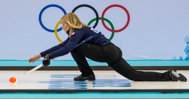 Erika Brown (USA) during women's curling practice at Ice Cube Curling Center. Mandatory Credit: Kevin Liles-USA TODAY Sports