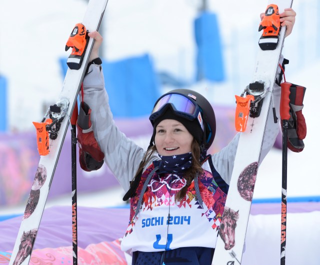 Devin Logan reacts after her first run in the finals. (Jack Gruber-USA TODAY Sports)