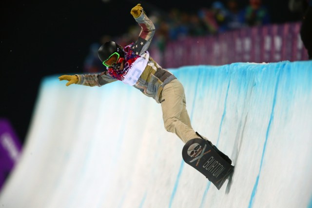 Shaun White on his final run in the mens snowboard half pipe final during the Sochi 2014 Olympic Winter Games at Rosa Khutor Extreme Park. (Guy Rhodes - USA TODAY Sports)