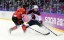 USA forward Patrick Kane (88) battles for the puck with Canada defenseman Duncan Keith (2) in the men's ice hockey semifinals during the Sochi 2014 Olympic Winter Games at Bolshoy Ice Dome. (USA TODAY Sports)