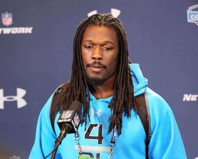 South Carolina defensive end Jadeveon Clowney speaks at the NFL Combine at Lucas Oil Stadium. (Pat Lovell - USA TODAY Sports)