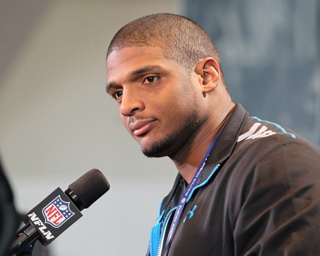 Missouri Tigers defensive end Michael Sam speaks at the NFL Combine at Lucas Oil Stadium. (Pat Lovell - USA TODAY Sports)