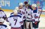 USA goalie Ryan Miller  is congratulated by teammates after defeating Slovenia in a men's ice hockey preliminary round game during the Sochi 2014 Olympic Winter Games at Shayba Arena. (Jayne Kamin-Oncea, USA TODAY Sports)
