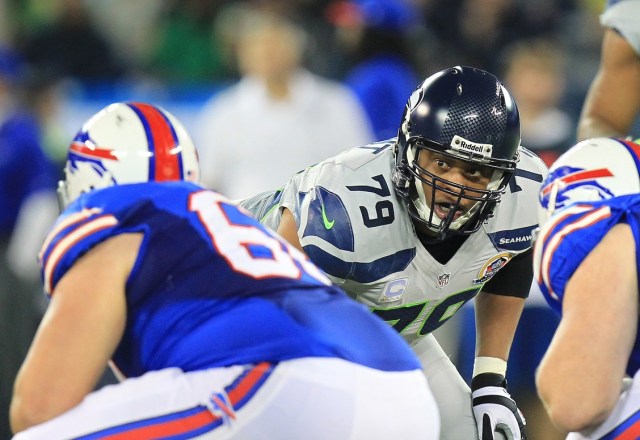 Red Bryant lines up at defensive end as a member of the Seattle Seahawks. (Kevin Hoffman - USA TODAY Sports)