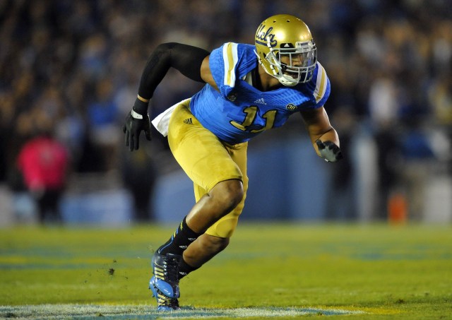 UCLA Bruins linebacker Anthony Barr defends against the California Golden Bears at the Rose Bowl. (Gary A. Vasquez-USA TODAY Sports)