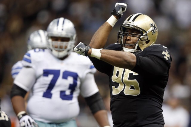 New Orleans Saints defensive tackle Tom Johnson celebrates after a sack against the Dallas Cowboys at Mercedes-Benz Superdome. (Derick E. Hingle - USA TODAY Sports)