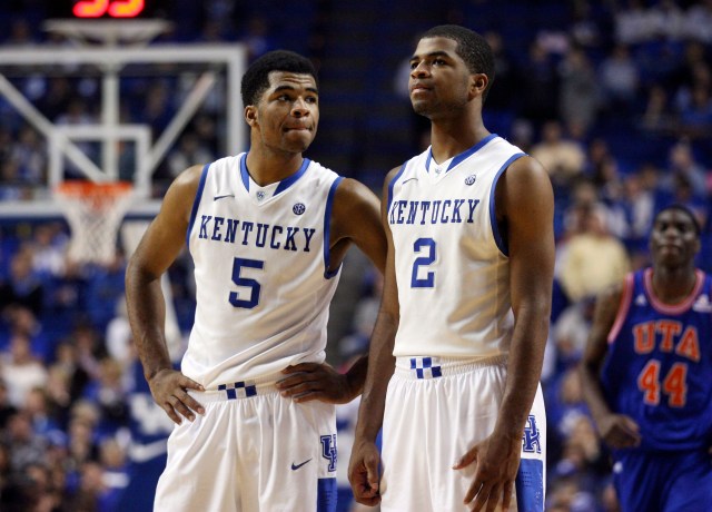 Twins Andrew (left) and Aaron Harrison (Mark Zerof-USA TODAY Sports)