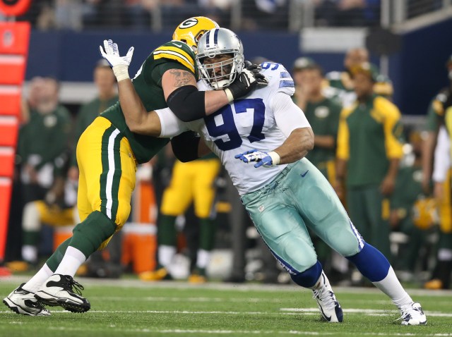 Dallas Cowboys defensive tackle Jason Hatcher in action against the Green Bay Packers at AT&T Stadium. (Matthew Emmons - USA TODAY Sports)