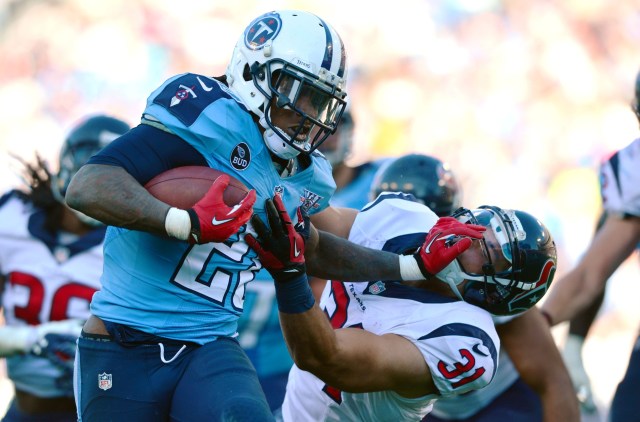 Tennessee Titans running back Chris Johnson runs with the ball to score a touchdown as Houston Texans safety Shiloh Keo attempts to tackle at LP Field. (Don McPeak-USA TODAY Sports)