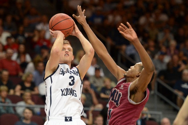 BYU's Tyler Haws can make even the most contested shots look routine. Kyle Terada-USA TODAY Sports.