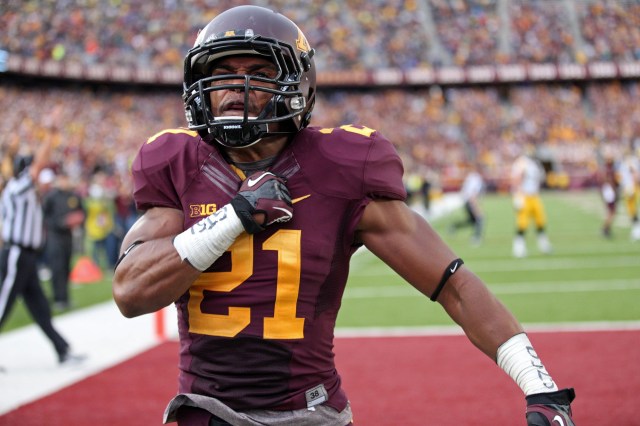 Minnesota Golden Gophers defensive back Brock Vereen celebrates after intercepting a pass against the Iowa Hawkeyes at TCF Bank Stadium. The Hawkeyes won 23-7. (Jesse Johnson - USA TODAY Sports)