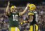 Green Bay Packers quarterback Matt Flynn reacts to a touchdown with tight end Andrew Quarless at AT&T Stadium. (Tim Heitman - USA TODAY Sports)