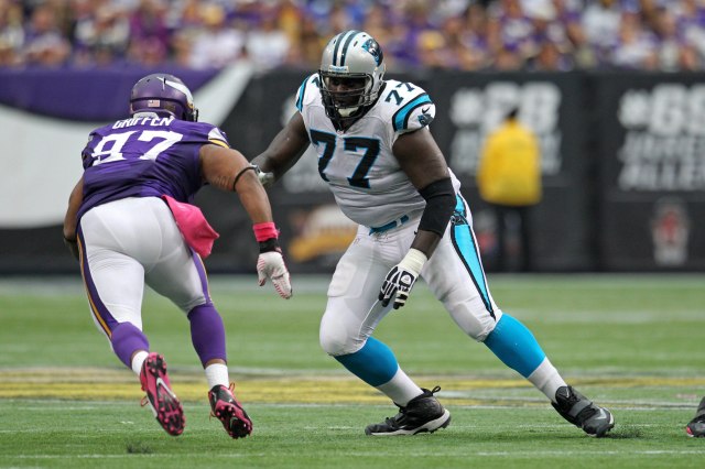 The Panthers may have to rely on Byron Bell to protect Cam Newton's blind side. Brace Hemmelgarn-USA TODAY Sports
