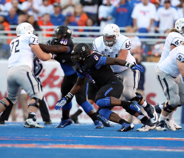 Boise State Broncos defensive end Demarcus Lawrence (8) during the game against the Nevada Wolf Pack at Bronco Stadium. Brian Losness-USA TODAY Sports