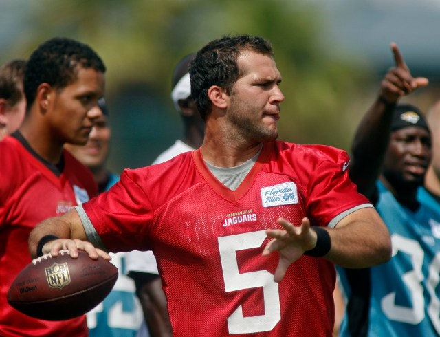 quarterback Blake Bortles (5) throws during the first day of minicamp at Florida Blue Health and Wellness Practice Fields. (Phil Sears-USA TODAY Sports)