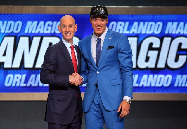 Aaron Gordon gets his moment on the stage. (Brad Penner, USA TODAY Sports)