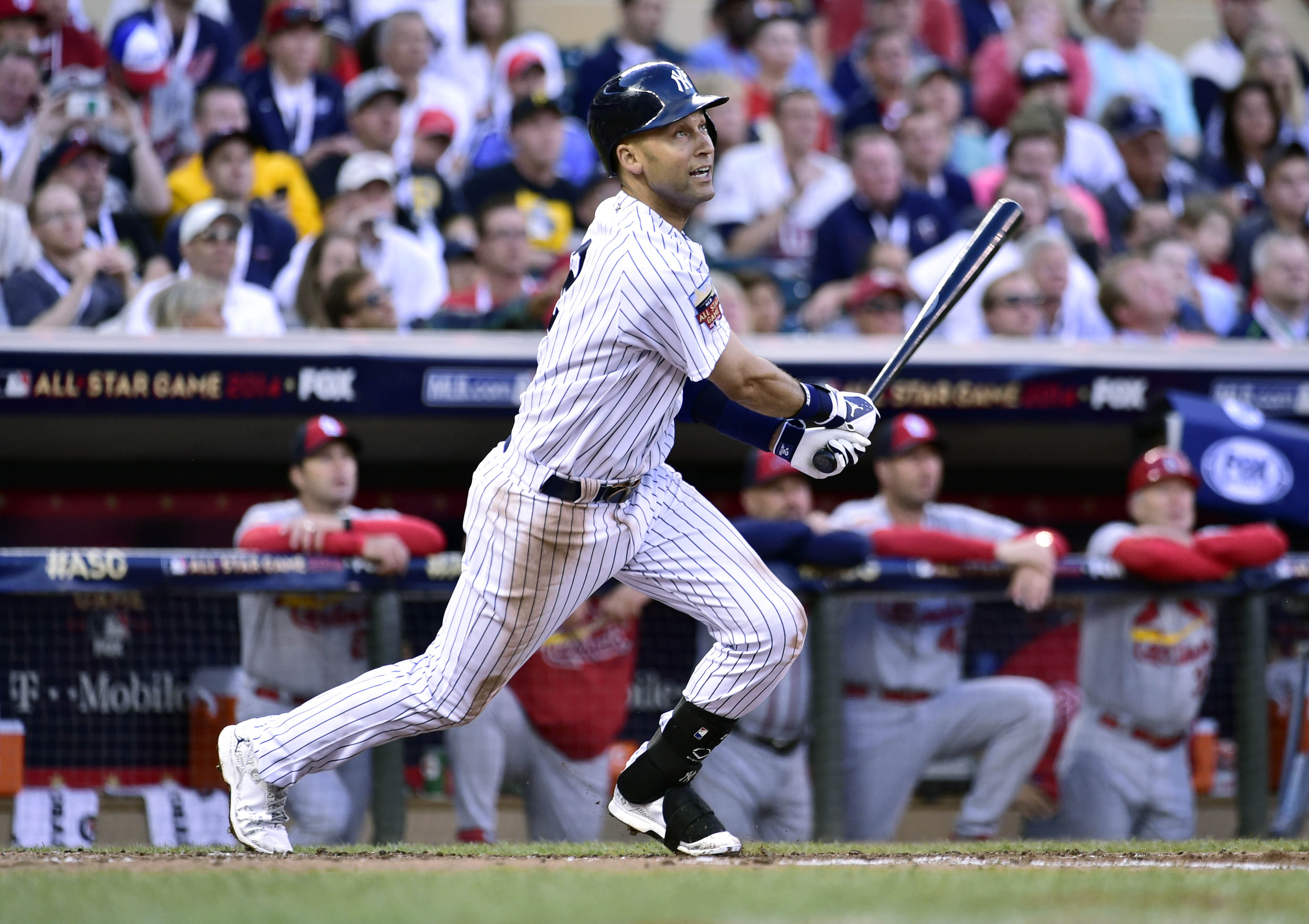 Derek Jeter singles to right in the third inning for his second hit of the game. (Scott Rovak, USA TODAY Sports)