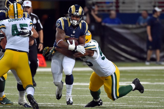 Tre Mason's pass protection will be a concern for the Rams. (Jasen Vinlove, USA TODAY Sports)