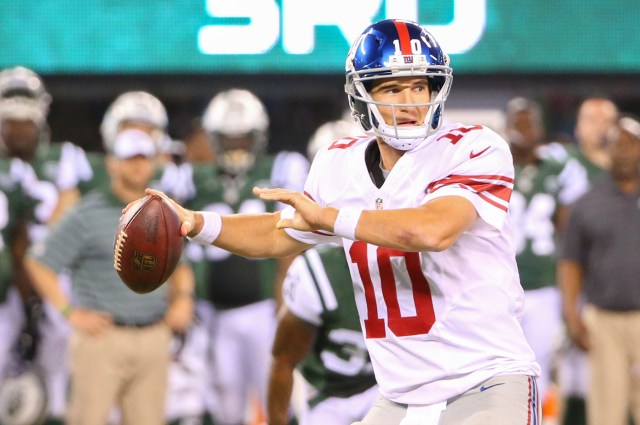 Eli Manning threw his first touchdown of the preseason against the Jets. (Anthony Gruppuso, USA TODAY Sports)