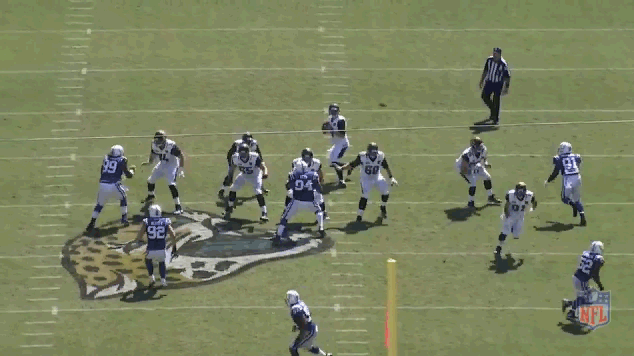 Bortles is late on his throw after staring down his target -- that's a recipe for a turnover in the NFL.