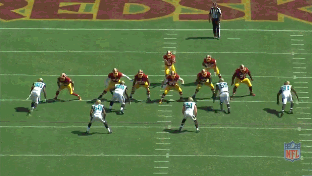 Cousins quickly realizes his first option isn't there, and works to the other side of the field to find Andre Roberts. 
