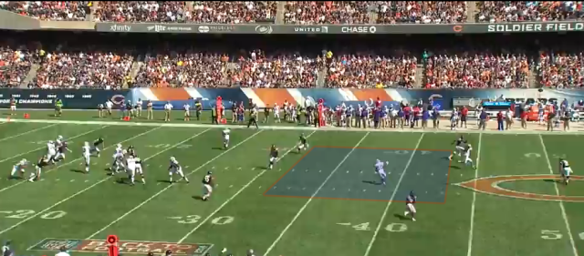 Manuel locked on to Watkins and threw into coverage instead of hitting a wide open Williams across the middle.