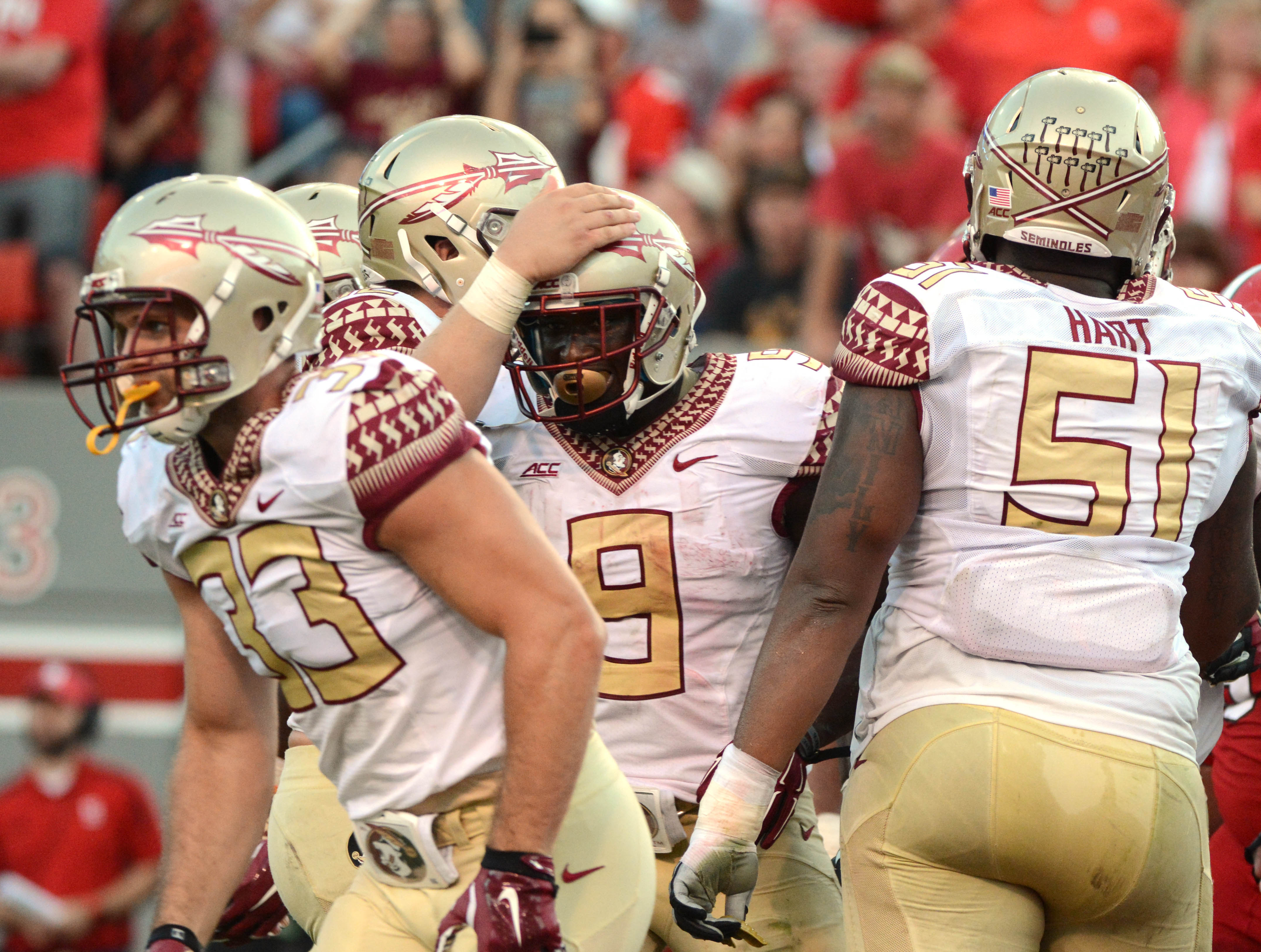 Karlos Williams (9) scored for Florida State in its rally against N.C. State  (Rob Kinnan, USA TODAY Sports)