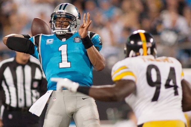 Cam Newton was under fire in the first half against the Steelers. (Jeremy Brevard, USA TODAY Sports)