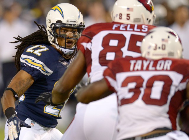 Chargers rookie CB Jason Verrett (22), who saw the Cardinals in preseason, will likely be targeted Monday night. ( Jake Roth-USA TODAY Sports)