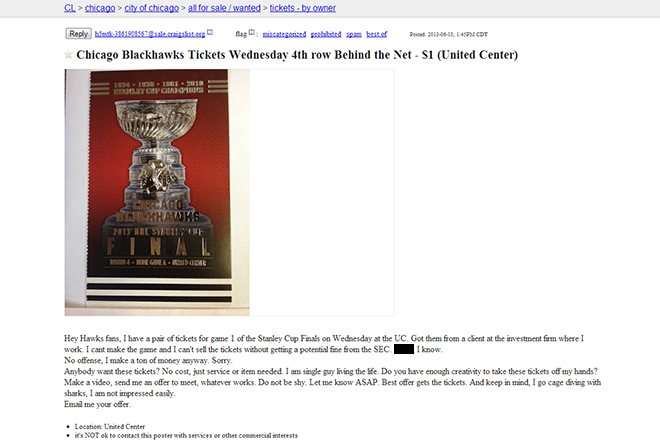 Free Stanley Cup tickets on Craigslist exactly what you'd ...