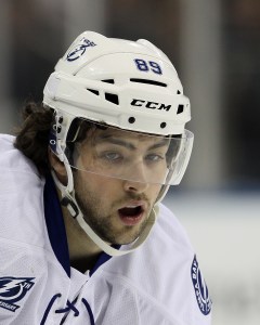 NEW YORK, NY - FEBRUARY 10: Cory Conacher #89 of the Tampa Bay Lightning looks on during a face off against the New York Rangers on February 10, 2013 at Madison Square Garden in New York City. (Photo by Elsa/Getty Images)