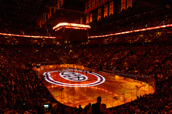 MONTREAL, QC - MAY 01: General view of the pre game ceremony prior to Game One of the Eastern Conference Semifinals during the 2015 NHL Stanley Cup Playoffs between the Montreal Canadiens and the Tampa Bay Lightning at the Bell Centre on May 1, 2015 in Montreal, Quebec, Canada. The Tampa Bay Lightning defeated the Montreal Canadiens 2-1 in the second overtime period and take a 1-0 lead in the series. (Photo by Minas Panagiotakis/Getty Images)