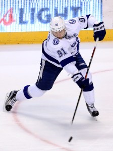 SUNRISE, FL - NOVEMBER 07: Steven Stamkos #91 of the Tampa Bay Lightning shoots during a game against the Florida Panthers at BB&T Center on November 7, 2016 in Sunrise, Florida. (Photo by Mike Ehrmann/Getty Images)