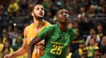 EUGENE, OR - NOVEMBER 17: Chris Boucher #25 of the Oregon Ducks battles for position under the basket with Shane Hammink #11 of the Valparaiso Crusaders  in the second half of the game at Matthew Knight Arena on November 17, 2016 in Eugene, Oregon. Oregon won the game 76-54. (Photo by Steve Dykes/Getty Images)
