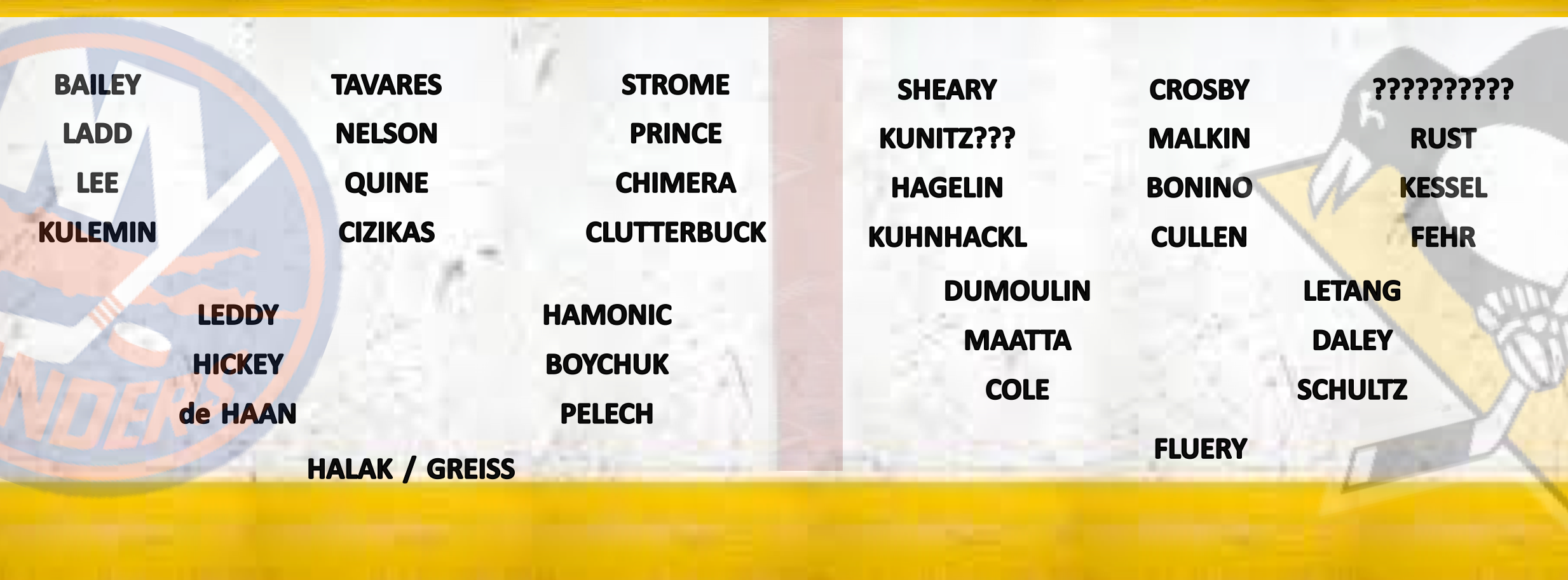 The Penguins lineup is a hot guess right now, I will try to update it around 2 PM based on twitter rumblings.