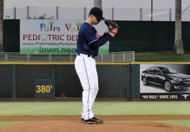 Pannone pitches for the AZL Indians in the 2014 Arizona League play-offs. - Joseph Coblitz
