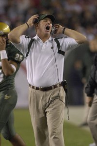 TAMPA, FL - NOVEMBER 17: Coach Jim Leavitt of the University of South Florida Bulls reacts to a play against the Louisville Cardinals at Raymond James Stadium on November 17, 2007 in Tampa, Florida. South Florida won 55-17. (Photo by Al Messerschmidt/Getty Images)